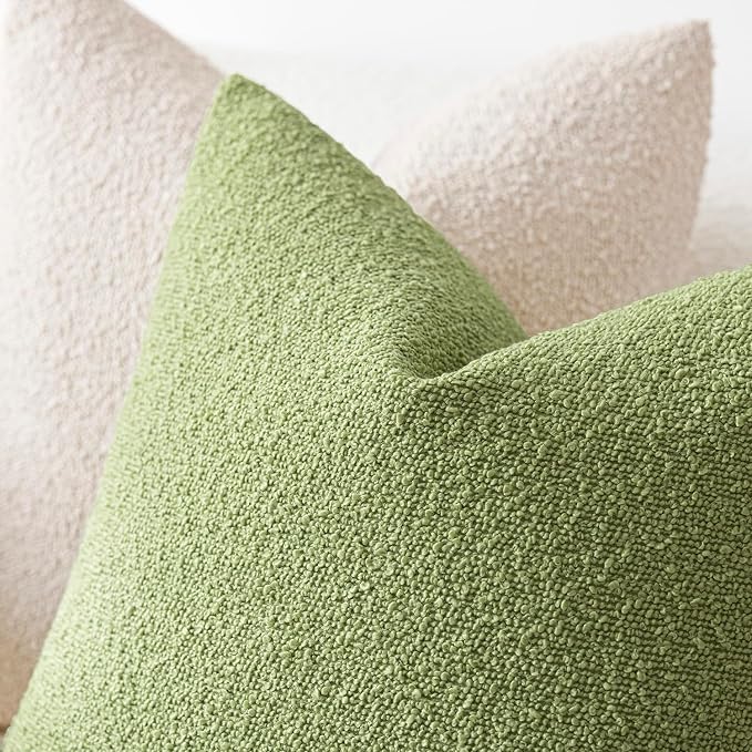 Foindtower Pack of 2 Textured Boucle Throw Pillow Covers Accent Solid Pillow Cases Cozy Soft Decorative Couch Cushion Case for Couch Chair Sofa Bedroom Living Room Home Decor 18x18 Inch Lime Green