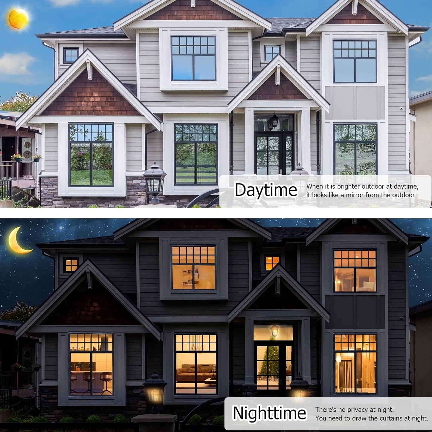 HIDBEA One Way Window Film, Daytime Privacy Sun Blocking Reflective Window Film No Glue Static Cling Heat Control Window Tinting Film for Home and Office, Black Silver, 45.3 x 78.7 Inch