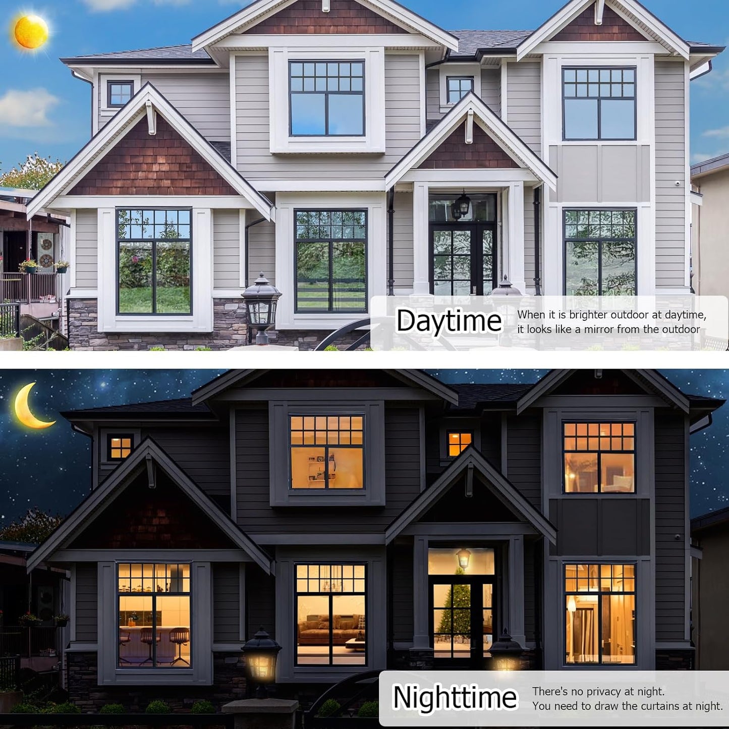 HIDBEA One Way Window Film, Daytime Privacy Sun Blocking Reflective Window Film No Glue Static Cling Heat Control Window Tinting Film for Home and Office, Black Silver, 35.4 x 98.4 Inch