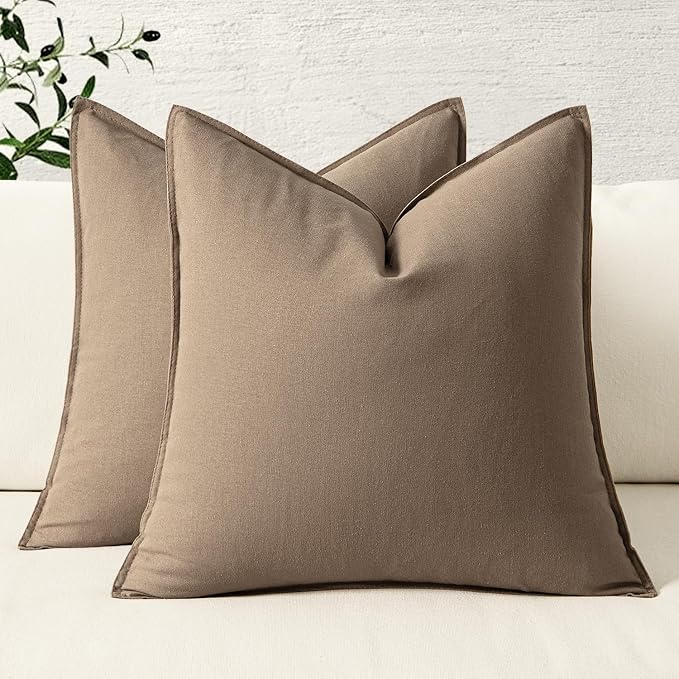 MIULEE Pack of 2 Decorative Linen Pillow Covers 22x22 Inch Coco Brown | Boho Farmhouse Modern Soft Accent Euro Shams Throw Pillows for Bed Neutral Cushion Covers Sofa Couch Living Room Home Decor
