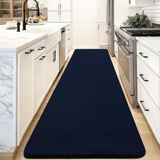 qulint Modern Carpet Runners for Hallway 8ft, Navy Blue Non Slip Kitchen Runner Rugs 2x8 Soft Thickened Memory-Foam Indoor Washable Rug, Minimalist Solid Carpet for Bedroom Living Room Home Decor