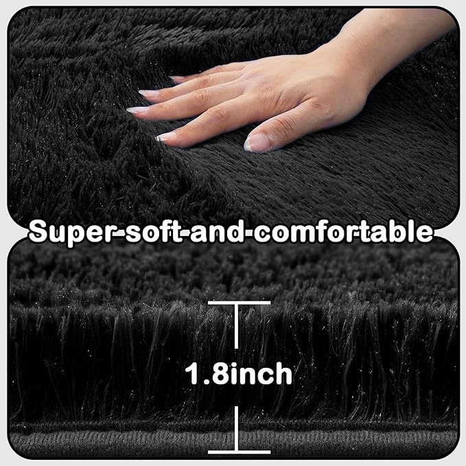Area Rug 7x10 for Living Room: Black Area Rug 7 x 10 Carpets for Living Room - Shag Rug Modern Indoor Soft Shaggy Fuzzy Floor Carpet for Bedroom(Black/7x10Feet)
