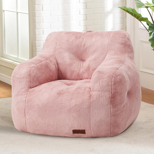 Hobestluk Bean Bag Chair for Adult Small Bean Bag Chairs with Arms Furry Beanbag Chair with Foam Filler Stuffed Bean Bag Sofa for Reading in Bedroom Living Room and Dorms(Pink)
