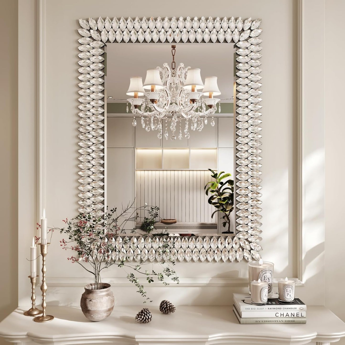 Kelly Miller 30"x40" Jeweled Bathroom Wall Mirror, Large Rectangle Mirror Decorative Mirror Luxury Vanity Mirror with Diamonds for Master Bath Half Bath Living Room Bedroom Fireplace Mantle Entryway
