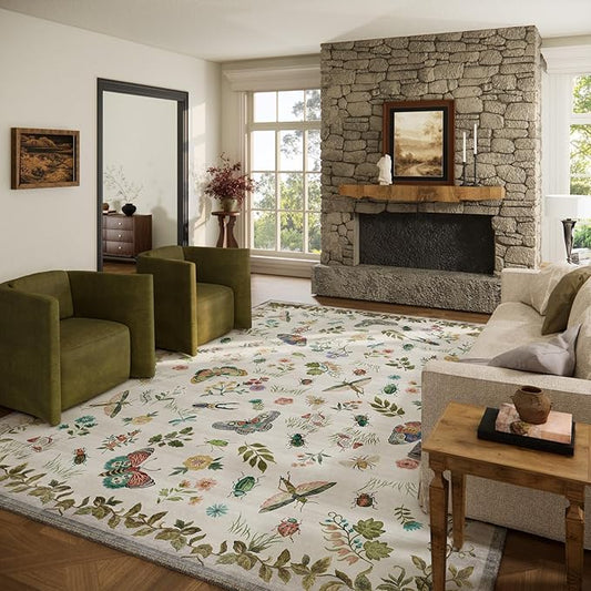 10x12 Area Rugs for Living Room: Washable Rug Non Slip Stain Resistant Low Pile Ultra Soft Faux Wool Lightweight Large Rugs for Bedroom Dining Room Under Table Rug Indoor Home Office Nursery Farmhouse
