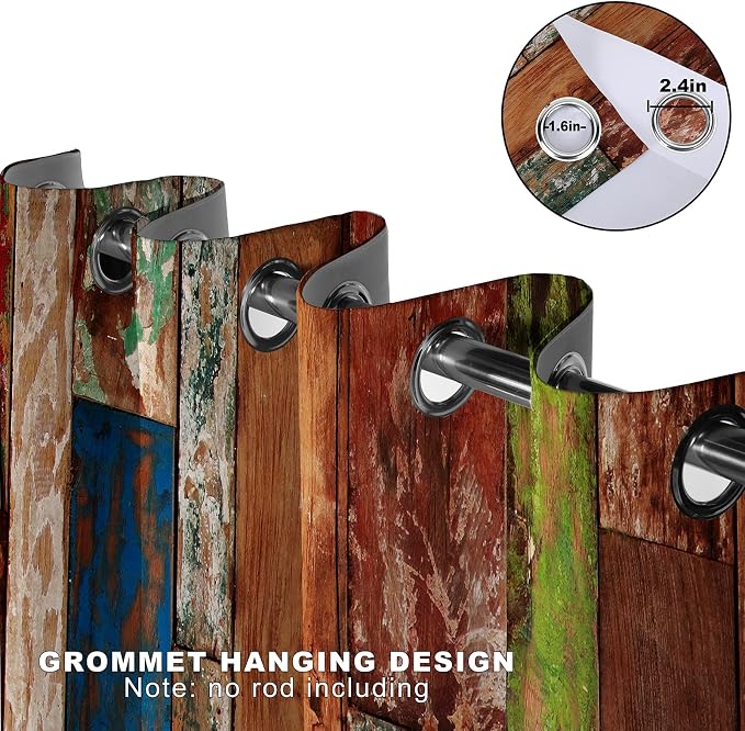 MissHope Rustic Wood Barn Door Blackout Curtains Village Wooden Home Decor Vintage Farmhouse Country Colorful Plank Decorate for Bedroom Living Room Grommet Window Drapes 2 Panels Set, 42"x63"