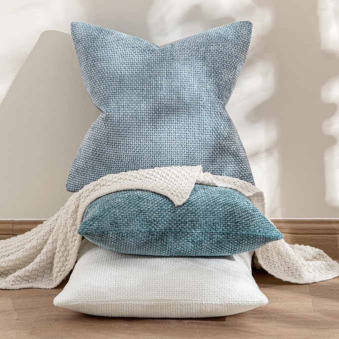 MIULEE Pack of 2 Light Blue Throw Pillow Covers 18x18 Inch Coastal Summer Modern Boho Accent Decorative Pillow Covers Soft Chenille Farmhouse Cushion Covers for Home Decor Couch Bed Sofa Living Room