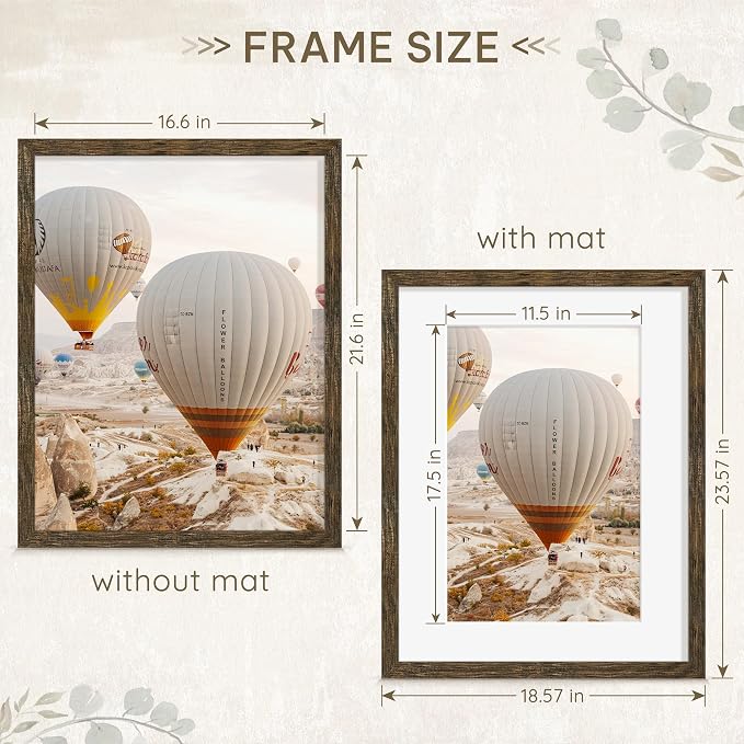 Picrit 17x22 Picture Frame 3 Pack, Wooden Brown Rustic Poster Frame, Display Poster 12 x 18 with Mat or 17 x 22 without Mat for Horizontal or Vertical Wall Mounting