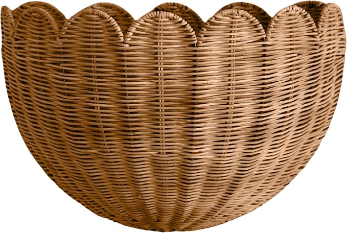 BEBE BASK Scalloped Wicker Hanging Basket - The Original Wicker Wall Decor - Hand Woven Wall Basket - Home Décor Wall Hanging Basket - Wall Storage Basket for Nursery, Living Room and Bathroom (Mocca)