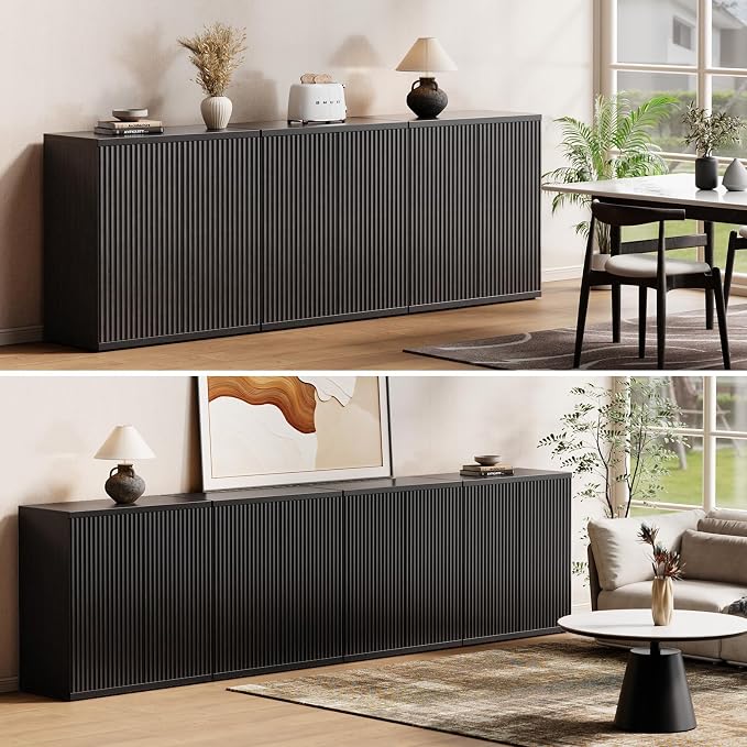 Fluted Buffet Cabinet Sideboard with Storage,Wooden Credenza with 2 Doors&Adjustable Shelve, Modern Accent Cabinets Coffee Bar Bookcase for Living Room,Kitchen Dining Room Entryway 15" D