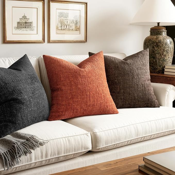 MIULEE Decorative Throw Pillow Covers 18x18 Pack of 2 Brown Couch Pillow Covers Soft Cozy Textured Chenille Pillowcases for Home Decor Sofa Living Room Cushion Bedroom