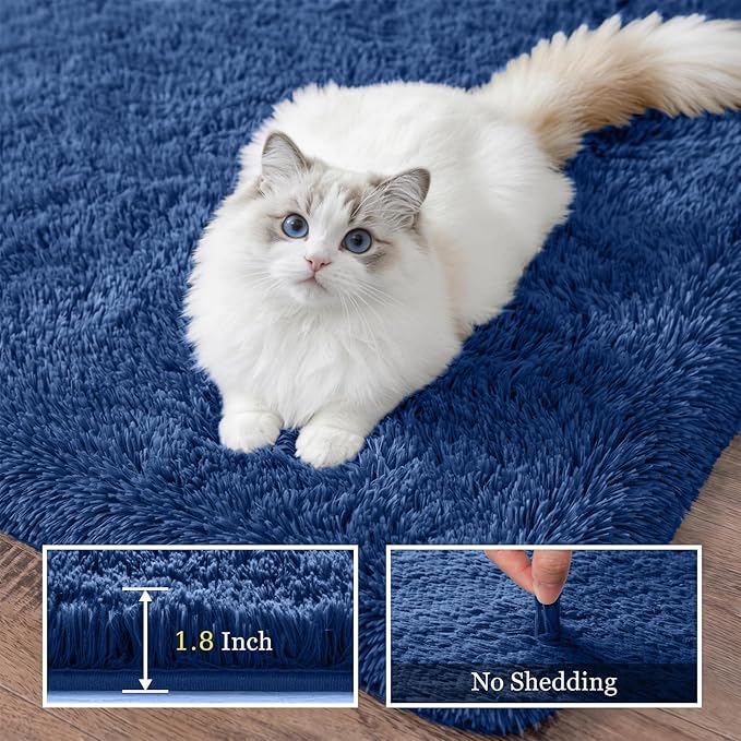Fluffy 4x6 Area Rugs for Living Room Bedroom: Ultra Soft Shag Rug Non-Slip Non-Shedding Small Plush Bedside Rug Indoor Floor Carpets for Kids Room Playroom Entryway Nursery Dorms Home Decor Blue