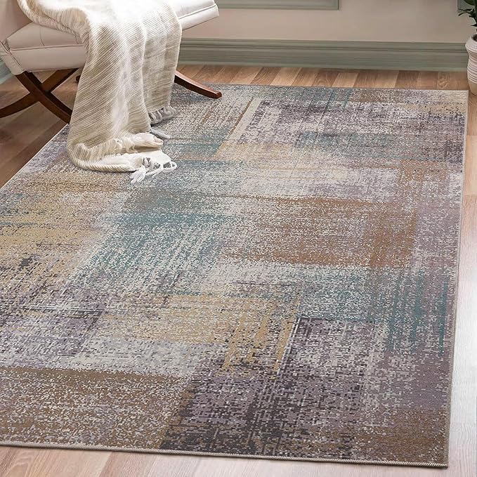 Superior Modern Abstract Washable Rug, Non-Skid Backing, Pet & Kid Friendly, Easy Care, Non-Slip Rugs for Entry, Living Room, Kitchen, Bedroom, Low Pile Area Rug, Ara Collection, 3' x 5', Taupe