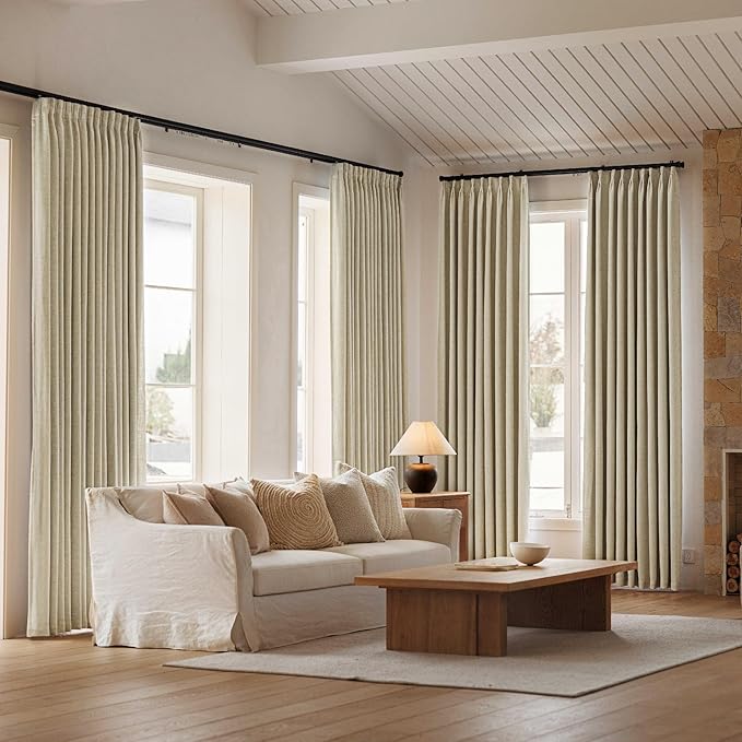 Oatmeal Linen Pinch Pleated Blackout Curtains, Room Darkening Thermal Insulated Soundproof Pleated Drapes, 108 Inch Long Back Tab Window Curtains for Living Room Bedroom 2 Panels, 40"Wx108"L,Beige
