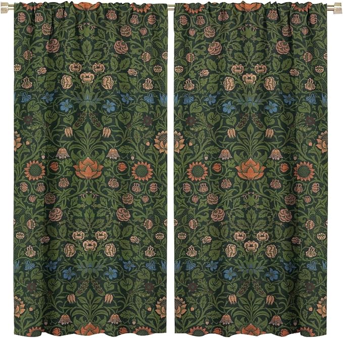 Bohemia Plant Flowers Pattern Blackout Window Curtains, William Morris Art Print Vintage Decor Curtains, for Living Room Bedroom 36(W)*63(L) 2 Panels
