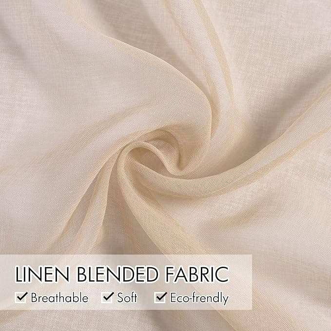 MIULEE 2 Panel Beige Semi Sheer Window Curtains - Elegant Grommet Top Voile Panels/Drapes/Treatment Linen Textured Panels for Bedroom Living Room (54X72 Inches)