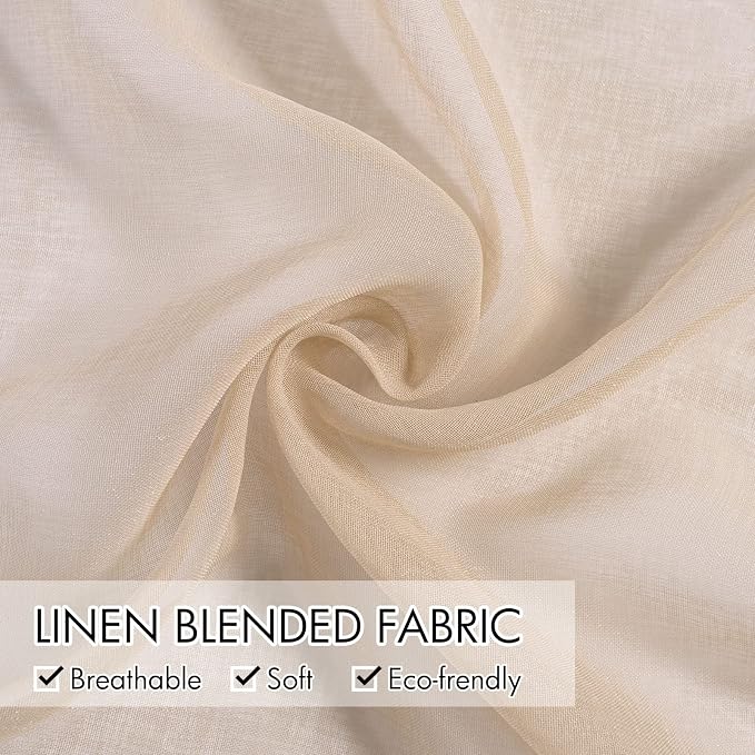 MIULEE 2 Panels Beige Semi Sheer Window Curtains Elegant Grommet Top Window Voile Drapes/Treatment Linen Textured Panels for Bedroom Living Room (54X84 Inches)