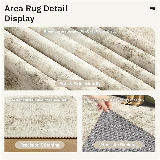 Soalmost Washable Runner Rug, 2'6" x 8' Non-Slip Kitchen Vintage Foldable 2.5x8ft Hallway Runners for Entryway, Laundry, Bedroom, Beige Gray
