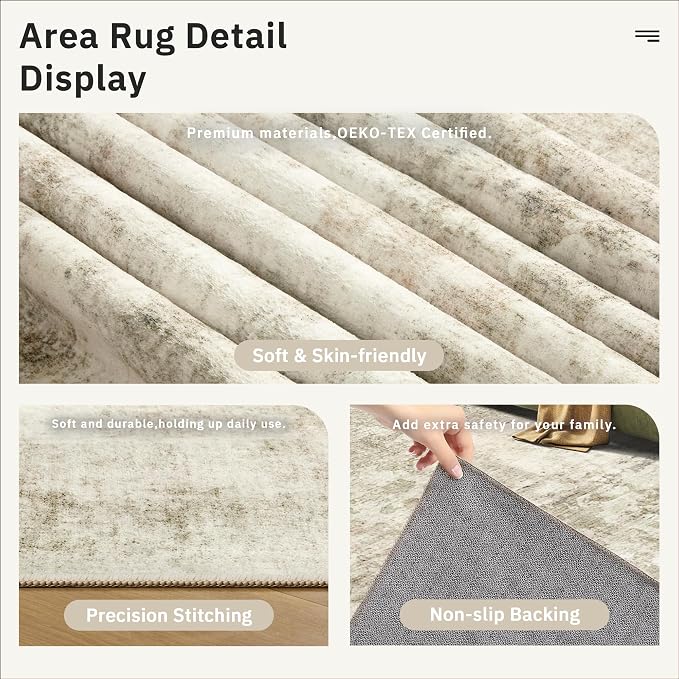 Soalmost Runner Rug 2x8 Washable Non-Slip Hallway Runner Rugs for Kitchen Bathroom Laundry Room Beige Gray Vintage Floor Carpet Runners for Hallways Entryway