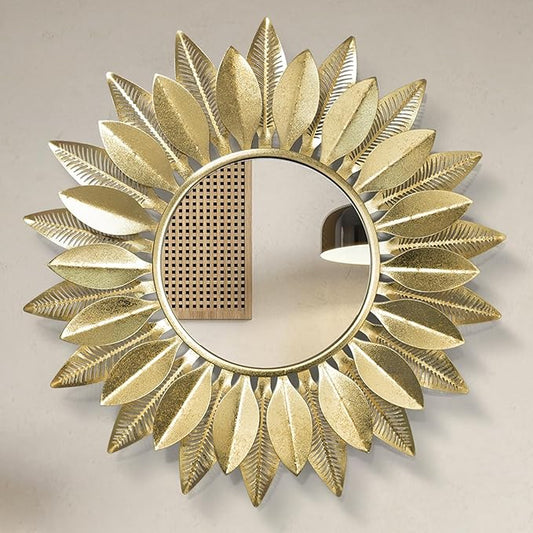 Wall Mirrors Decorative 30" Country-Style Gold Round Mirrors for Wall Decor ，Sunflower Wall Hanging Mirror