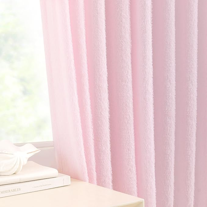 Pink Curtains 84 inch Long 2 panels for Girls Bedroom Modern Farmhouse Soft Furry Curtains Back Tab Shabby Chic Boho Cute Curtain Semi Sheer Nursery Baby Room Aesthetic Elegant Drape 52x84 Length