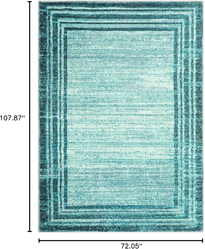 Lahome Amabel Modern Abstract 6x9 Area Rugs for Living Room, Washable Teal Bedroom Rug 6x9 Non Shedding, Low-Pile Soft Minimalist Bordered Indoor Large Carpet for Dining Room Playroom