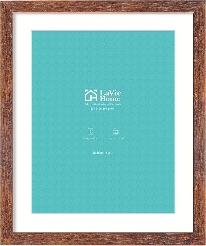 LaVie Home 20 x 24 Picture Frame Brown Poster Frame,Display Pictures 16x20 with Mat or 20x24 Without Mat, Stable and Sturdy Frame and Polished Plexiglass, Suitable for wall decoration（1 Pack）