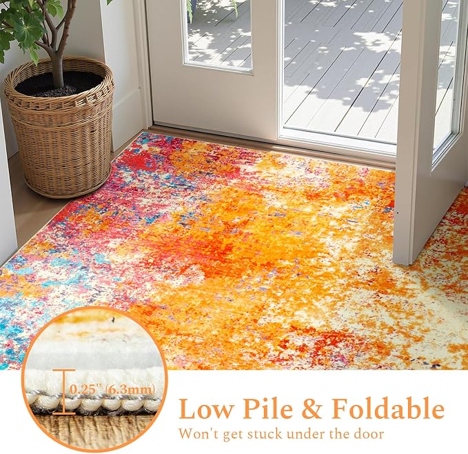 Rugflix 9x12 Area Rugs for Living Room, Washable Colorful Rainbow Rug Stain-Resistant Low Pile, Large Carpet Non-Slip for Kids Girls Room Nursery Bedroom Home Office