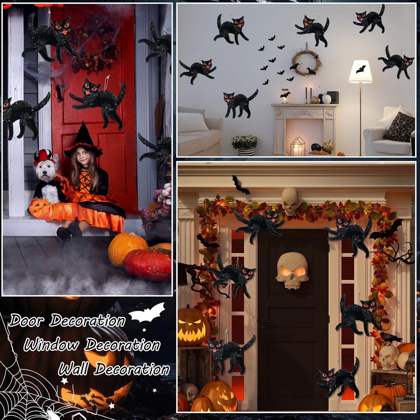 Jeyiour 6 Pieces Vintage Halloween Decor Halloween Jointed Scratch Cats Retro Black Cat Paper Cutouts Decoration for Home Classroom Office Wall Door Office Spooky Party Supplies