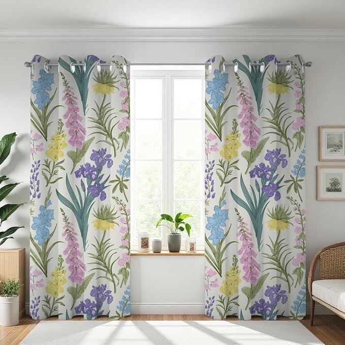 Black100% Floral Blackout Curtains for Bedroom Living Room 84 inch Long 2 Panels Set Vintage Yellow Retro Wild Flower Farmhouse Rustic Black Out Curtains Insulated Room Darkening Window Drapes 52Wx84L
