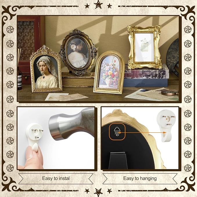 8 Pcs Vintage Picture Frames Set for Gallery Wall, Antique Gold Resin Photo Frames Collage Assorted Sizes 8x10, 5x7 & 4x6, Ornate Victorian French Country Decor for Wall Mount & Tabletop Display