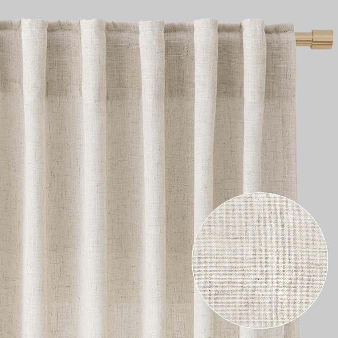 Aersas Beige Linen Textured Curtains 72 Inches Long for Living Room 2 Panel Set Back Tab Rod Pocket Semi Sheer Luxury Curtains Pleat Boho Window Curtain Decor for Dining Room Bedroom 52x72