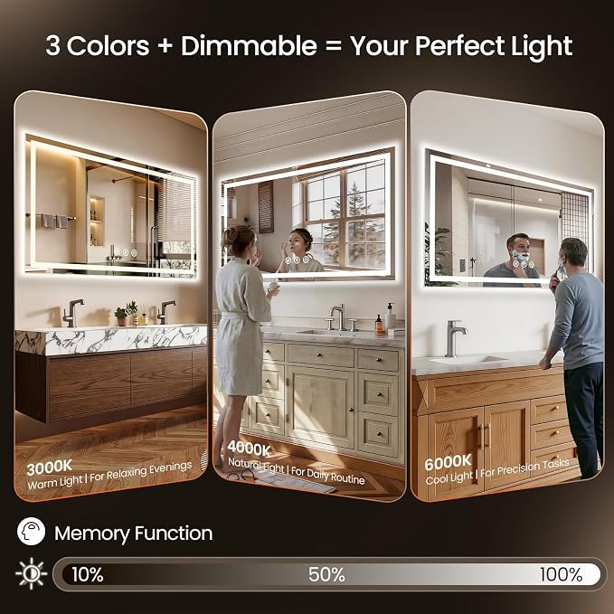 60X36 LED Bathroom Mirror with Lights, Anti-Fog, Backlit + Front Lit, Lighted Bathroom Vanity Mirror for Wall, Memory Function, Dimmable, Tempered Glass, Shatter-Proof