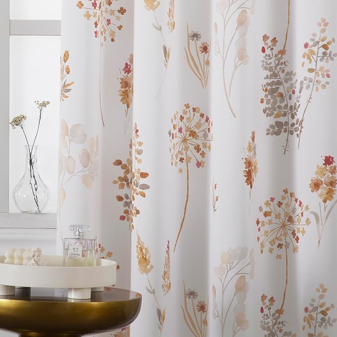 XTMYI Boho Earthy Floral Curtains - Watercolor Wildflower Print in Rust Burnt Orange and Mustard, Rustic Vintage Cottage Core Botanical Room Darkening Drapes for Bedroom Living Room Nursery