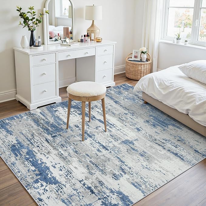 Area Rugs 6x9 Living Room: Large Soft Washable Rug Modern Abstract Anti-Skid Non-Shedding Carpet Indoor Floor Thin Carpets for Bedroom Dining Room Farmhouse Nursery Home Office Grey Blue
