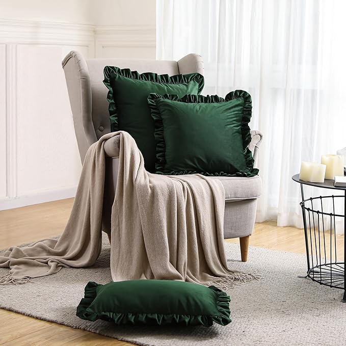 bilin gaier Velvet Dark Green 12x20 Throw Pillow Covers Set of 2,Spring Home Decor Pillow Covers with Zipper for Indoor & Outdoor Use,Rectangular Decorativeative Pillow Cases for Couch,Bed,Living Room