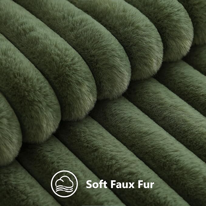 decorUhome Fall Cozy Faux Fur Throw Pillow Covers 18x18 Set of 2 Decorative Soft Plush Striped Modern Farmhouse Boho Couch Pillow Cases with Velvet Back for Sofa Bed Living Room, Olive Green