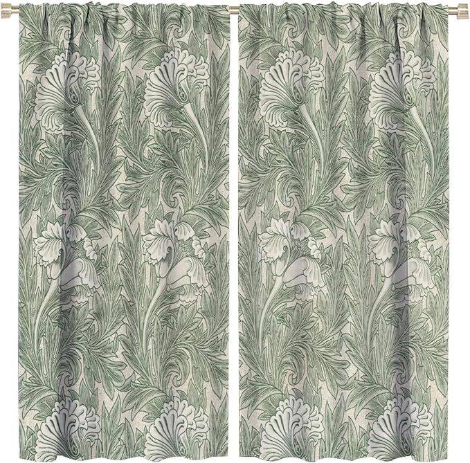 Bohemia William Morris Art Blackout Window Curtains, Vintage Flowers and Foliage Rod Pocket Curtains, for Living Room Bedroom 21(W)*54(L) 2 Panels