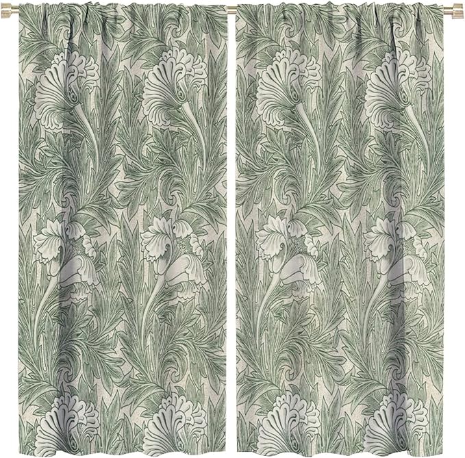 Bohemia William Morris Art Blackout Window Curtains, Vintage Flowers and Foliage Rod Pocket Curtains, for Living Room Bedroom 36(W)*63(L) 2 Panels