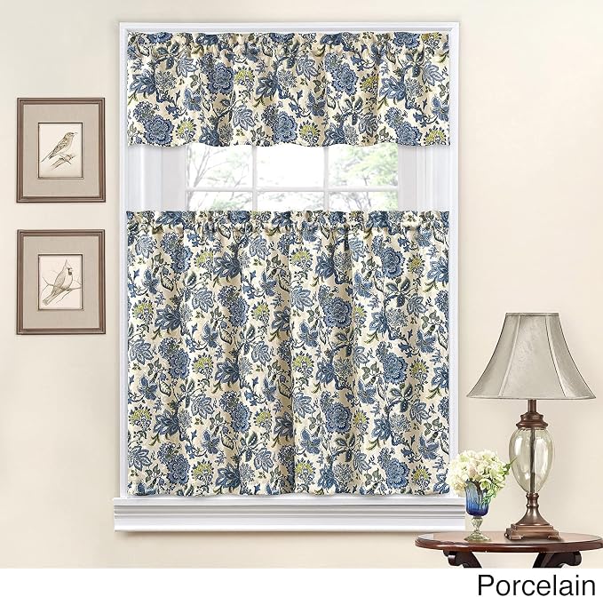 Waverly Navarra Crimson Tier & Valance Set - 100% Polyester Jacquard - 52" X 36"