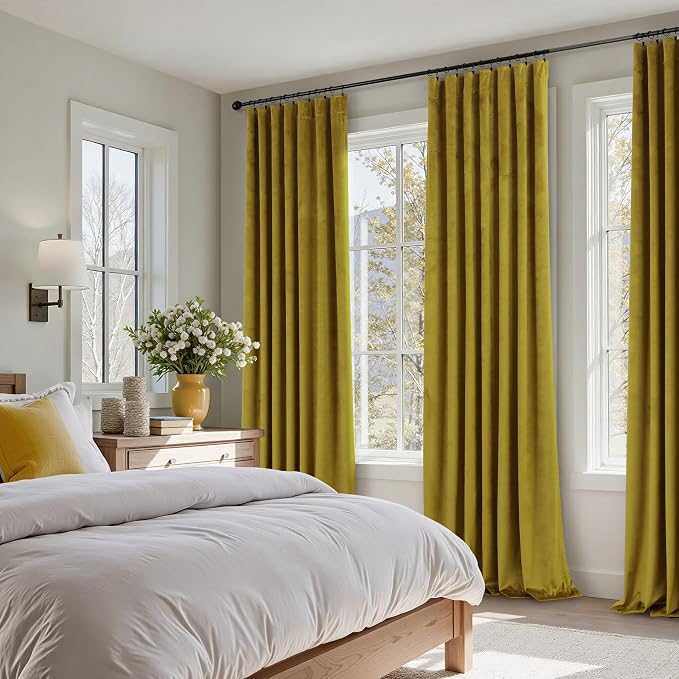 Chartreuse Green Velvet Curtains 108 Inch Long 2 Panels Set Light Blocking Thermal Insulated Super Soft Mid Century Modern Olive Green Velvet Drapes Blackout for Living Room Bedroom Patio Sliding Door