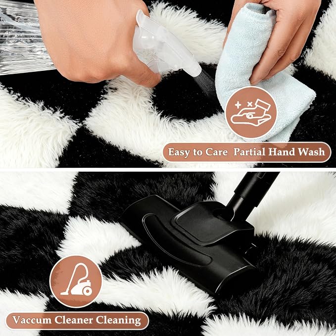 PureCozy Checkered Rug 5x7 Fluffy Shag Living Room Black and White Area Rug Modern Washable Carpet Soft Shaggy Non Slip Indoor Plush Fuzzy Rugs for Bedroom Dorm Office Home Aesthetic Decor