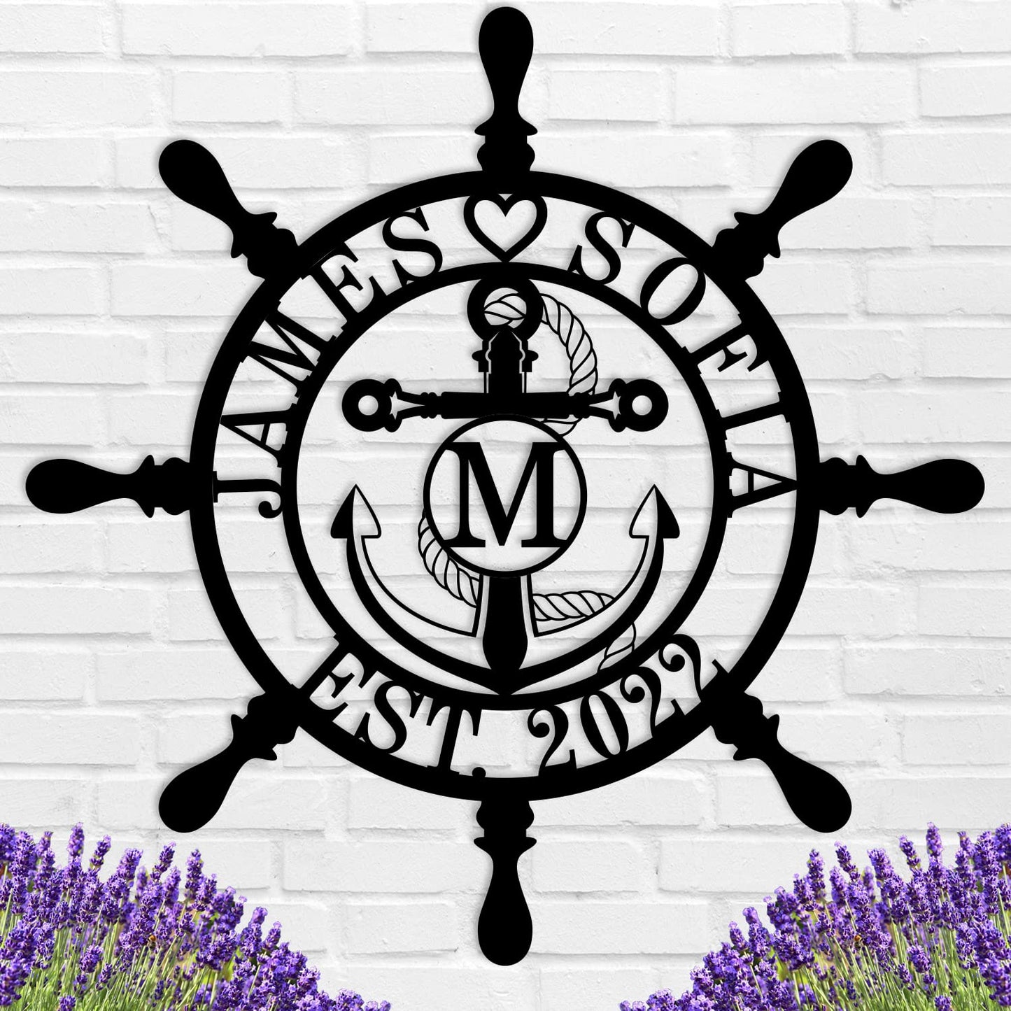 Personalized Ship Wheel Metal Sign, Customized Nautical Wall Decor, Anchor Compass Metal Sign, Family Name Sign, Monogram Wall Decor, Last Name Signs for Home, Housewarming Gift