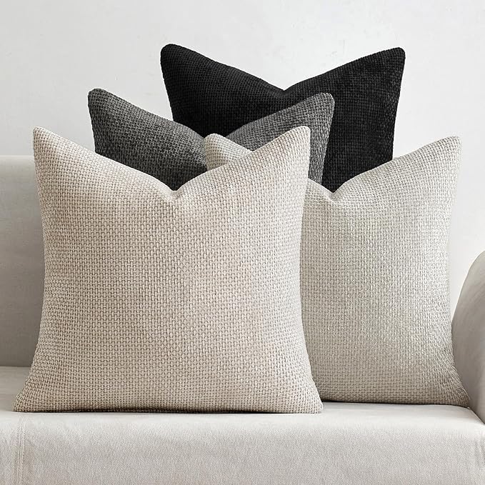 MIULEE Pack of 4 Halloween Couch Throw Pillow Covers 16x16 Inch Neutral Cream/Grey Soft Decorative Chenille Pillow Covers Farmhouse Accent Cushion Covers for Boho Home Decor Sofa Bedroom Living Room