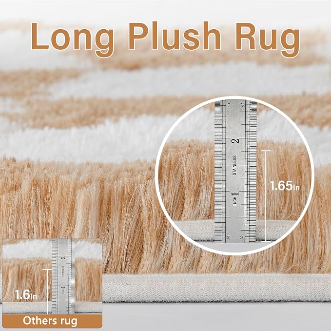 PureCozy 5x7 Area Rugs for Living Room Brown Soft Shag Checkered Large Rug Modern Washable Indoor Office Fuzzy Carpet Non-Slip Fluffy Rugs for Bedroom Nursery Dorm Playroom Home Aesthetic Decor