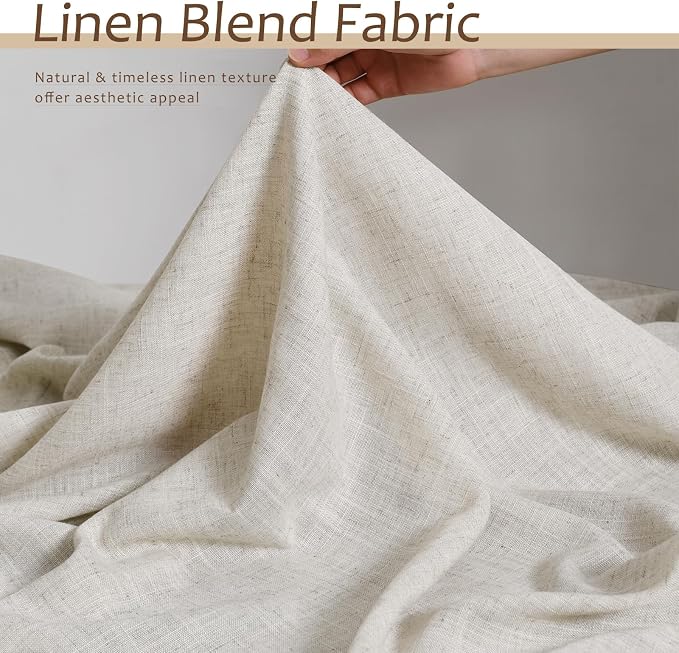 Back Tab Linen Beige Curtain Panels 84 Inches Long Light Filtering Semi Sheer Pleated Drapes for Living Room Faux Linen Blend Country Rustic Farmhouse Privacy Canvas Cloth Window Curtain Set of 2