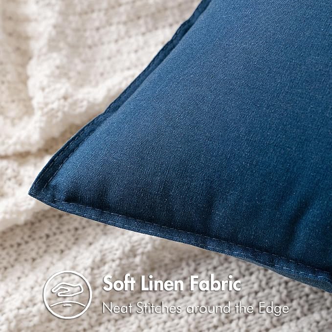MIULEE Pack of 2 Decorative Linen Pillow Covers 26x26 Inch Navy | Euro Shams Boho Farmhouse Modern Soft Accent Throw Pillows for Bed Neutral Cushion Covers Sofa Couch Living Room Home Decor