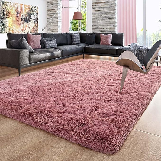 Ompaa Ultra Soft Fluffy Bedroom Rugs Memory Foam Carpet, Blush 8x10 Feet Large Area Rugs, Shaggy Living Room Rug Fuzzy Accent Carpets for Kids Girls Rooms, Modern Apartment Dorm Indoor Home Decor