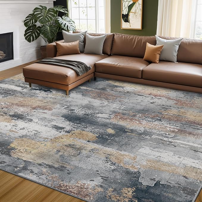 RELEANY Washable Area Rugs 5'x7' Non-Slip Modern Abstract Soft for Living Room Entryway Bedroom Kitchen, Print Pattern, Charcoal Brown