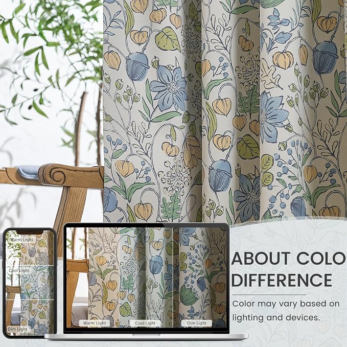 Vangao Blue Nursery Curtains for Girls Room Floral Blackout Curtains 63 Inch Length Farmhouse Drapes for Bedroom Room Darkening Flower Patterned Window Treatment for Kids Set of 2